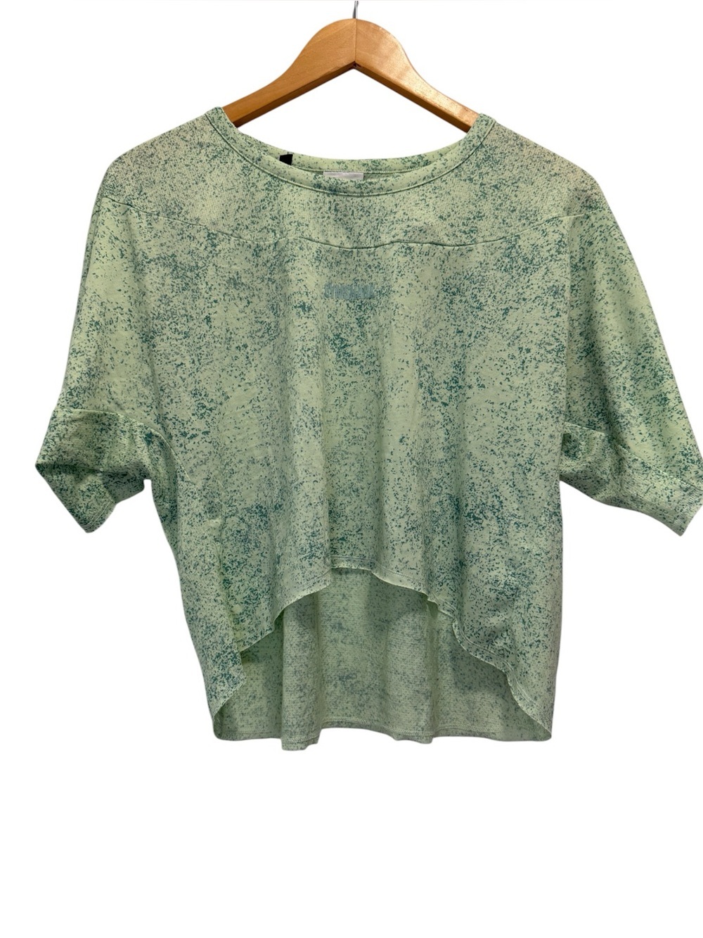 Gymshark Women’s Mint Lime Speckle Cropped High-Low Tee Workout Size Large